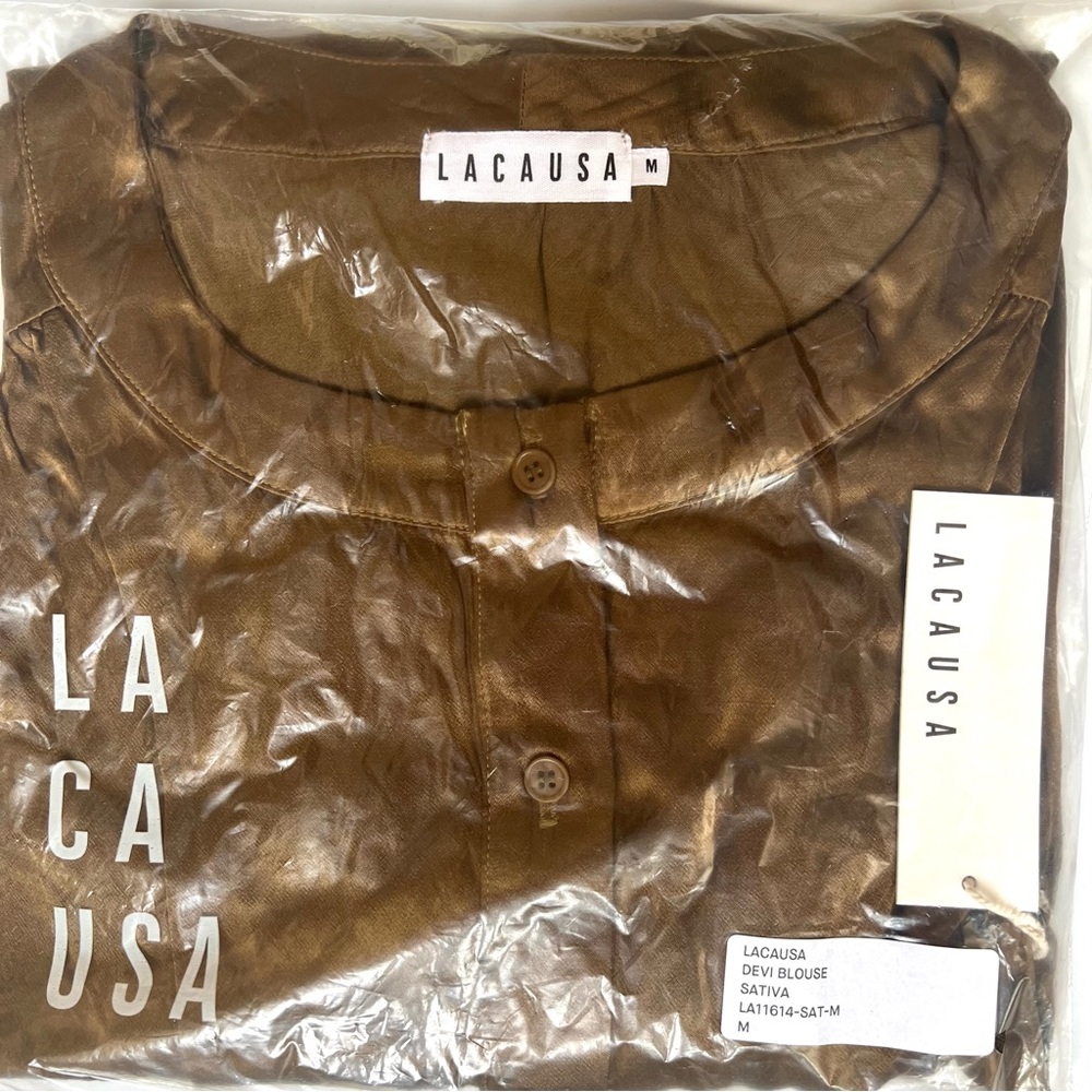 LACAUSA x Anthropologie NWT Devi Satin Blouse in Sativa M - Picture 5 of 5